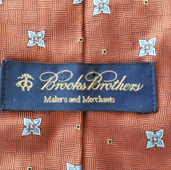 Brooks Brothers Men's Necktie Rusty Orange Basketweave Geometric Pattern - Picture 2 of 7